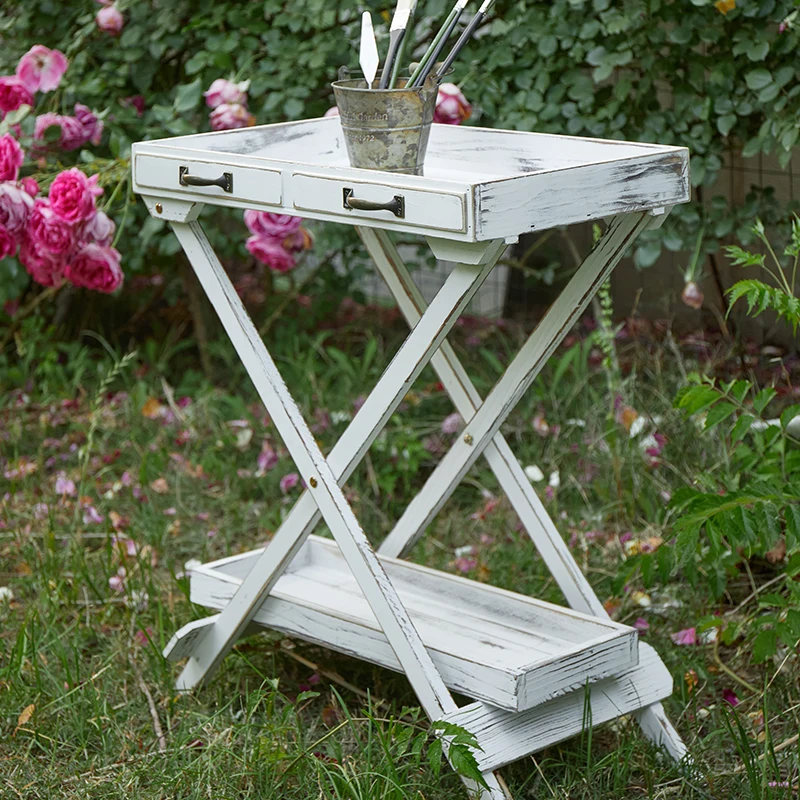 

Retro outdoor indoor balcony solid wood flower rack, rural pastoral creative floor-to-ceiling flower pot rack