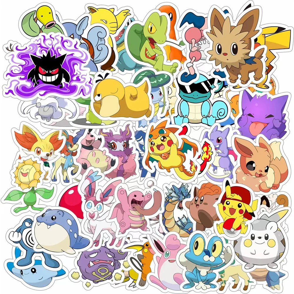 Pegatinas clásicas de dibujos animados de Japón para niños, calcomanía de Anime de Pokémon, impermeable, para equipaje, teléfono, casco, Carf, 10/30/50 piezas