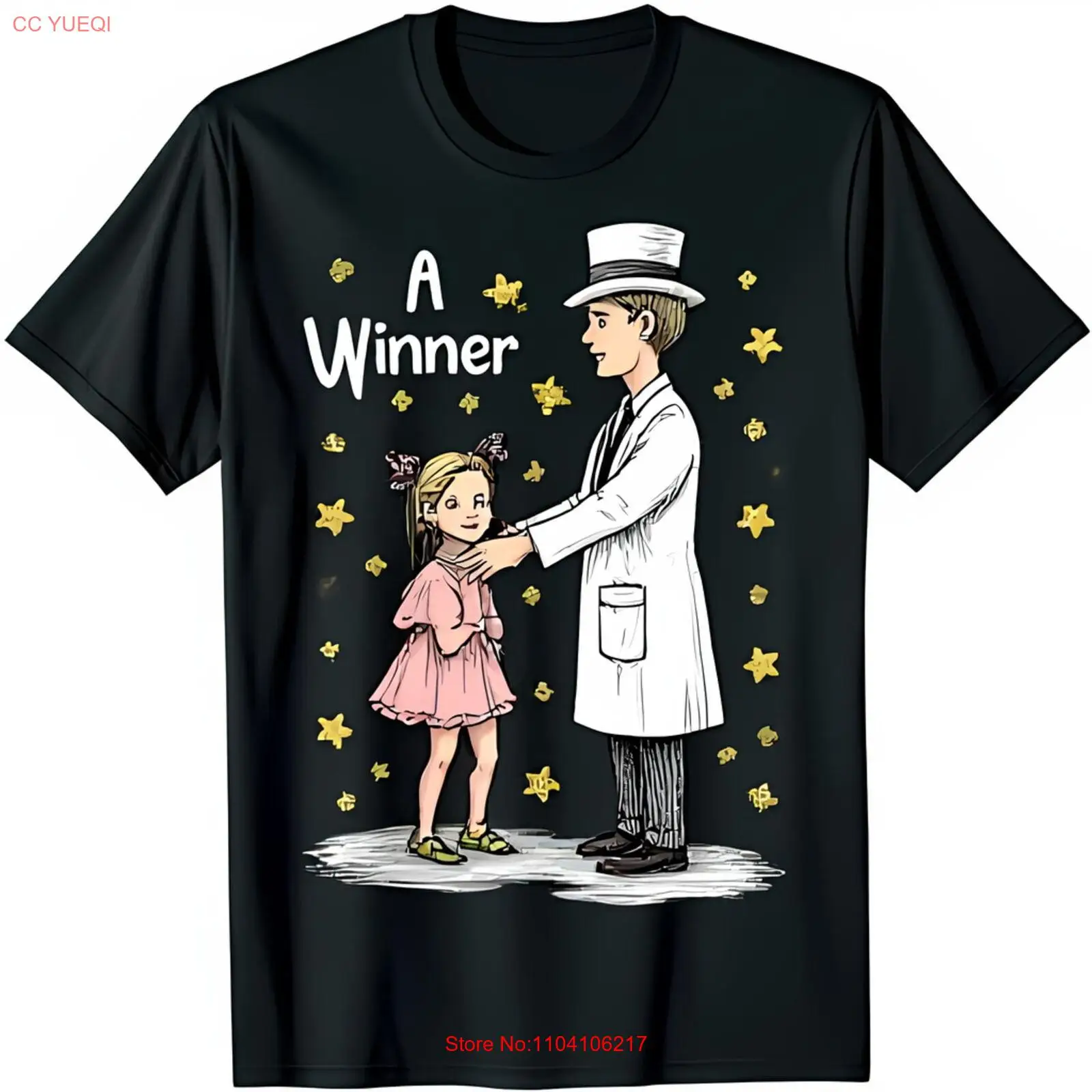 Whimsical A Winner Graphic T-Shirt for Man in Coat & Top Hat with Prize