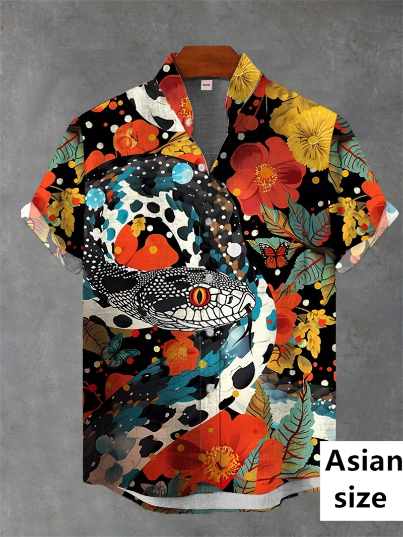 Summer Men's Hawaiian Shirts Personality 3D Print Flower Graphic Aloha Shirts Floral Pattern Men Button Beach Shirts Polyester