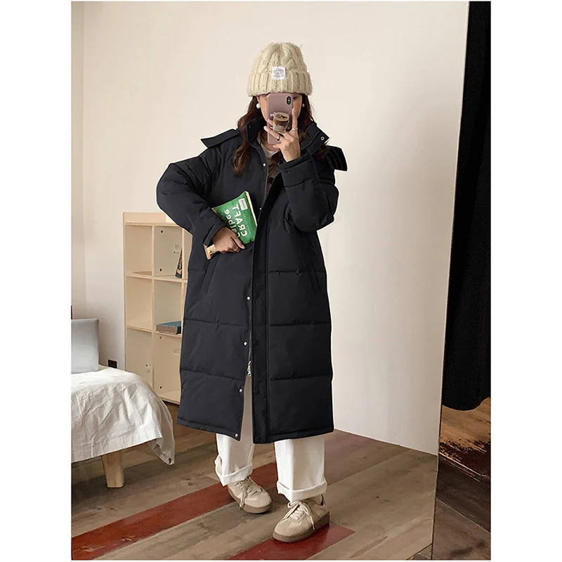 Women Down Jacket Winter Coat Female Long Parkas Loose Large Size Thick Warm Outwear Fashion Simplicity Hooded Cotton Overcoat