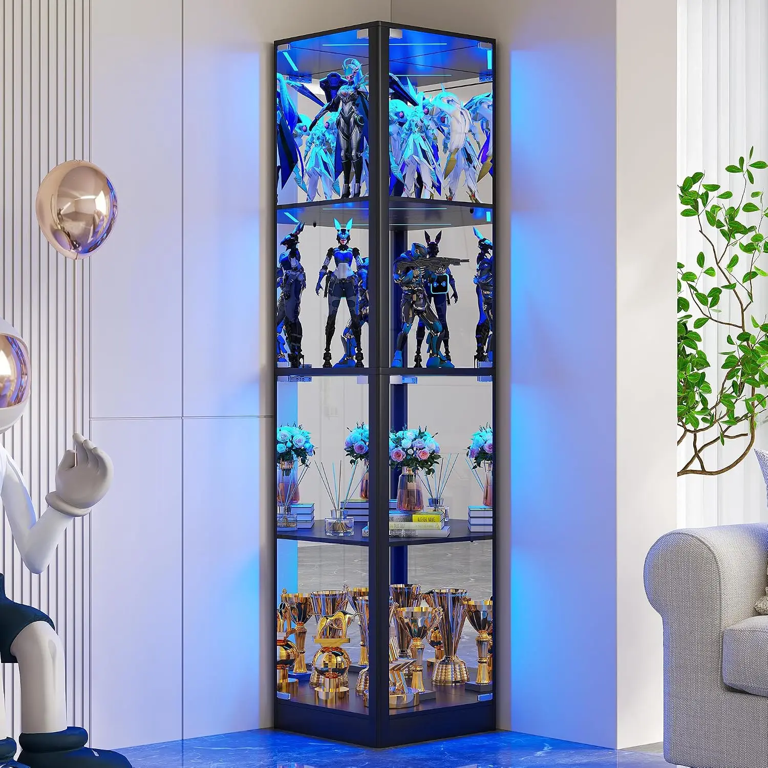 Corner Display Cabinet with Glass Doors & LED Lights | 68