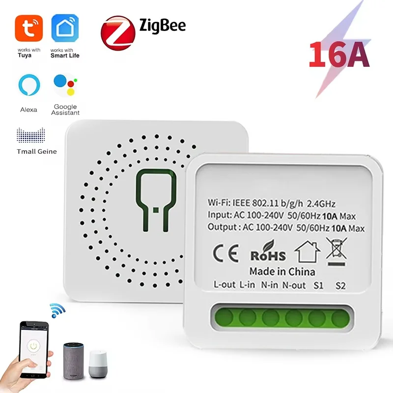 Tuya 16A WiFi Smart Switch 2 Way DIY Mini Smart Life Automation Timing Breaker Work With Alexa Google Smart Home Yandex Alice