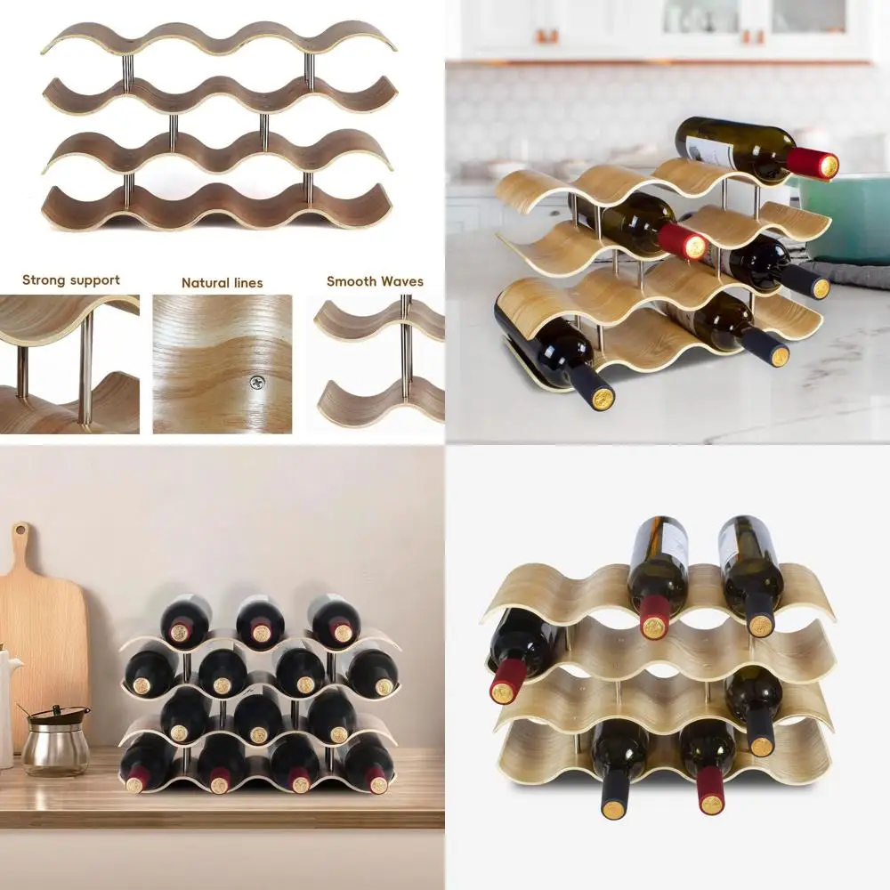 

4-Tier Wooden Countertop Wine Rack, 14-Bottle Storage Organizer for Home, Bar, and Pantry