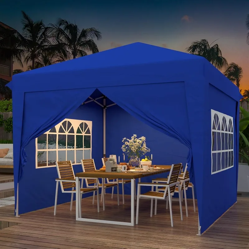 

10x10 Pop Up Canopy Tent, Easy Up Canopy with 4 Removable Sidewalls&2 Window, Waterproof Pop Up Gazebo Tent ,Light Blue