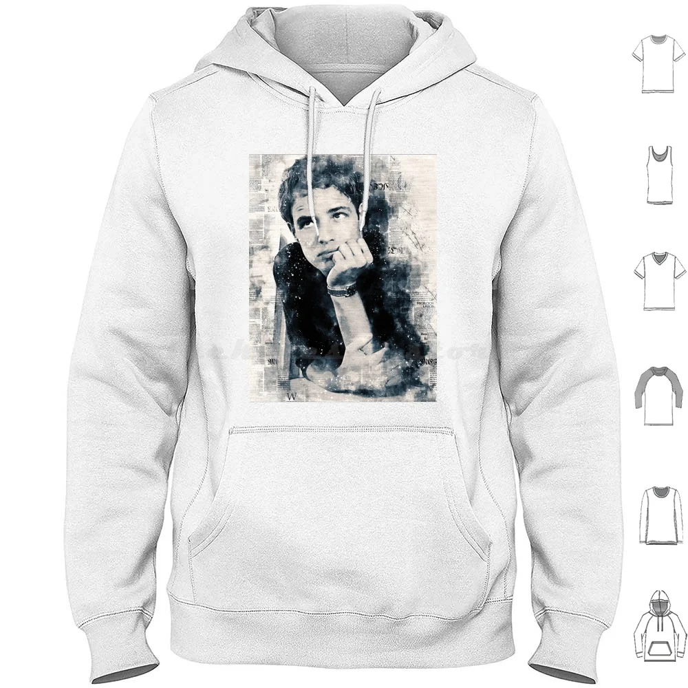 Vintage Retro Portrait Young Marlon Brando Old Actor Hoodie cotton Long Sleeve Vintage Retro Portrait Young Marlon Brando Old