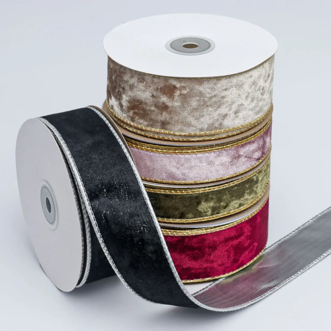 20 Yards Geschenkband zum Verpacken, für DIY-Bastelarbeiten, Partydekorationen, mit eiserner Drahtkante, einseitig, Samtstoffbänder, Gurtband – Detail 1