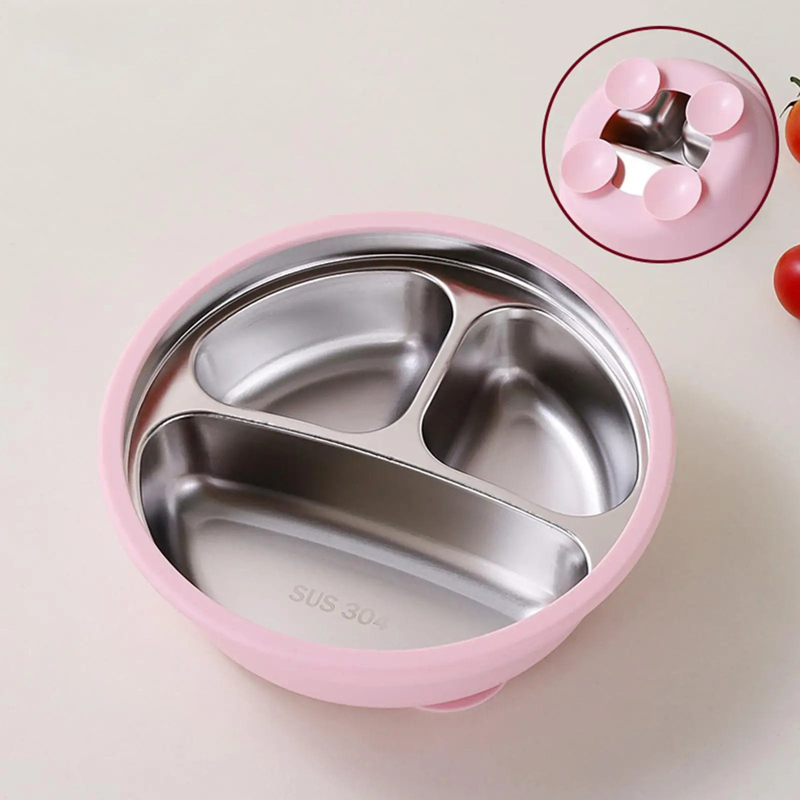 

Baby Suction Bowl Stainless Steel Divided Plates With Silicone Sleeve Fall Resistant Kid Feeding Bowl For Carrying Out