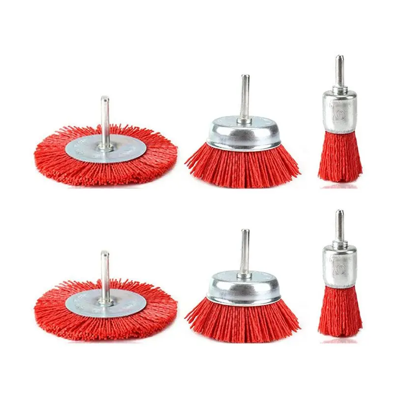 SYW-6 Piece Nylon Filament Abrasive Wire Brush Wheel & Cup Brush Set With 1/4 Inch Shank For Removal Of Rust/Corrosion/Paint