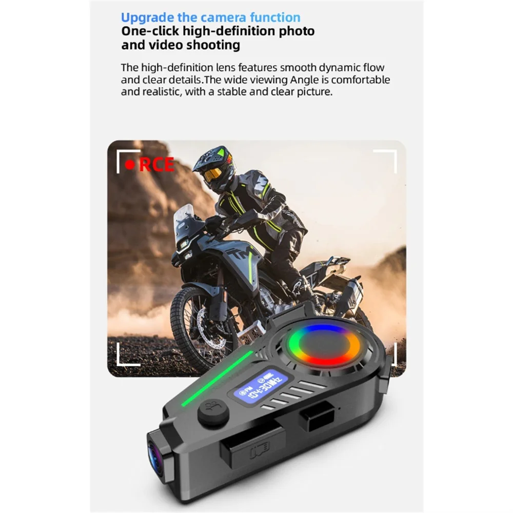 1080P RGB دراجة نارية سماعة خوذة واي فاي DVR بلوتوث V5.4 يدوي دعوة راديو FM لتحديد المواقع التاريخ المسار TF بطاقة مسجل فيديو