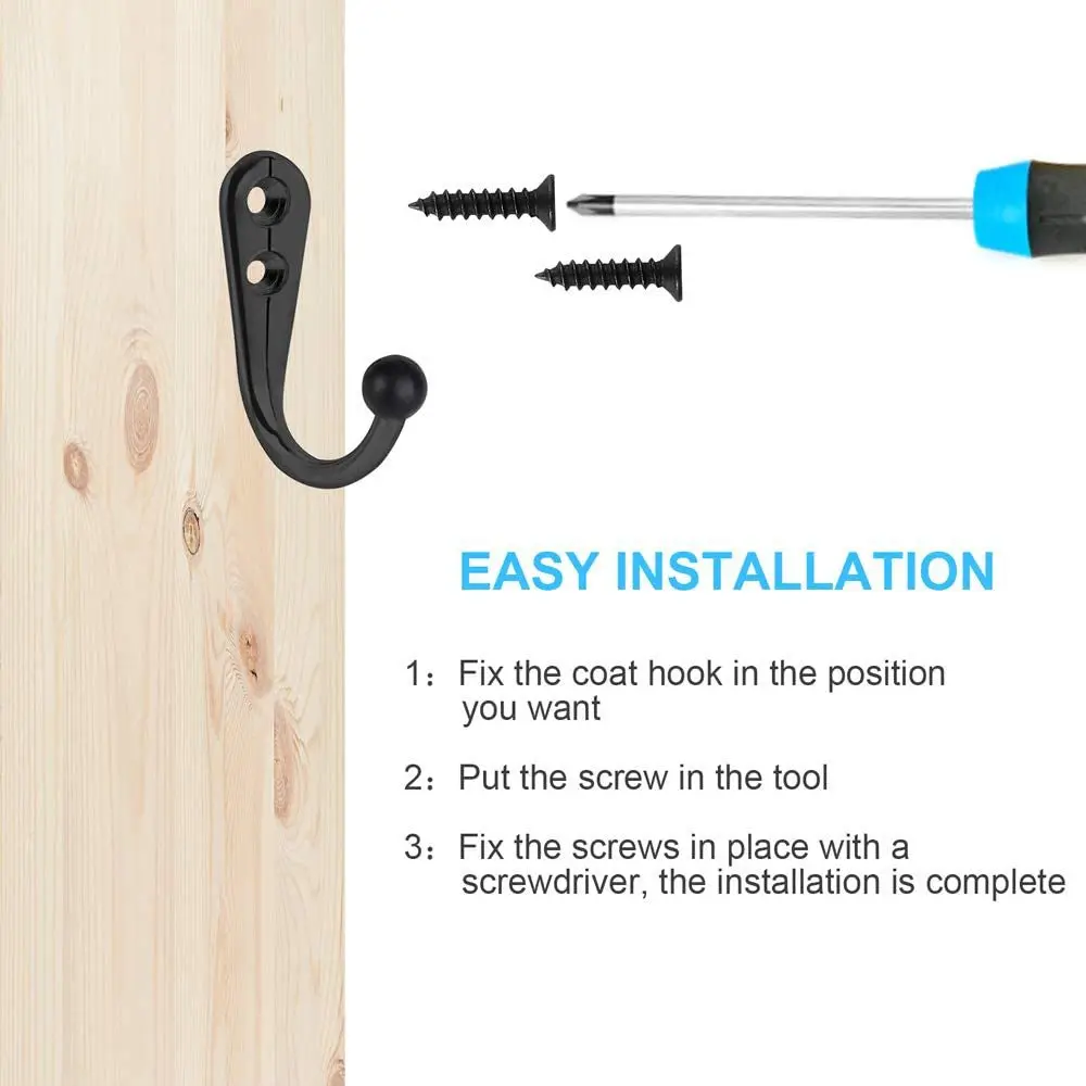 10Pcs Wall Mounted Coat Hanger Hook Rustic Robe Hook Black Metal Towel Hook Vintage Hanger For Hat Key Closet Bag Backpack view 5