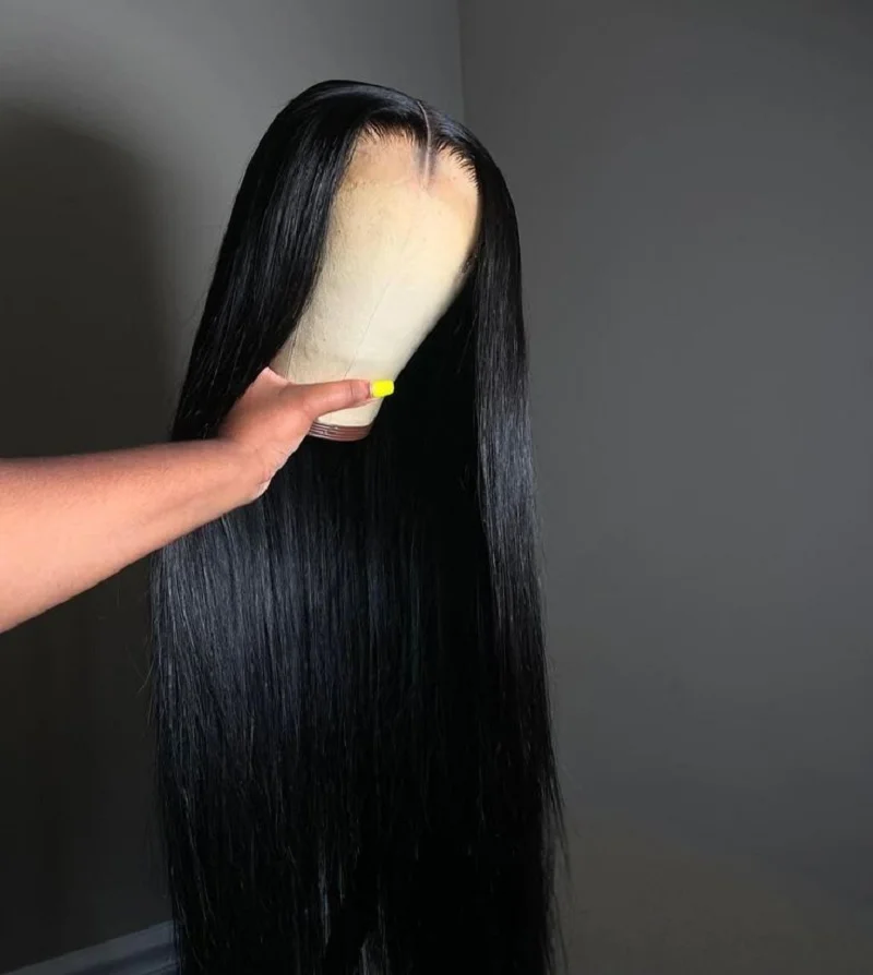 32 pouces perruques droites cheveux humains pré plumé droite dentelle avant perruques cheveux humains 200 densité 13x4 HD dentelle frontale perruque pour les femmes