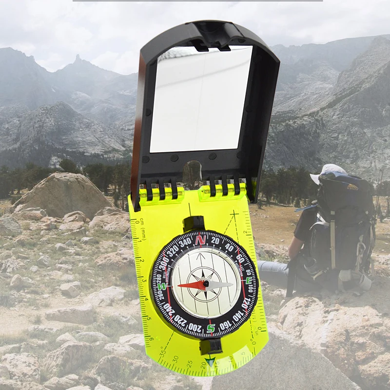 Compass Scale Map Ruler Mirror Compass with Flip Multifunctional for Outdoor Hiking Camping Survival Guiding Tool Compass