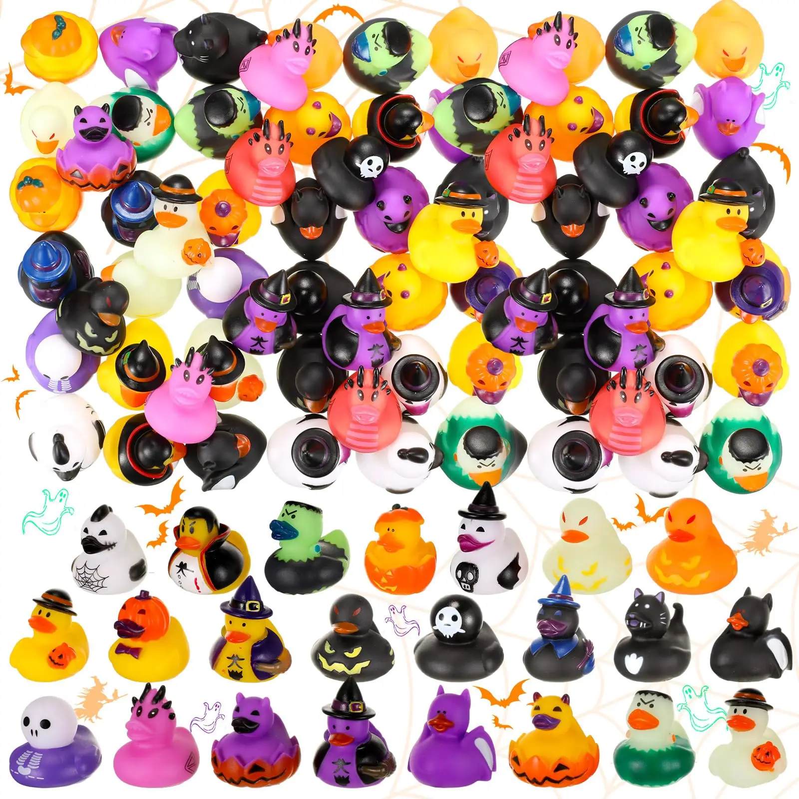 144PCS Halloween Rubber Ducks,Fancy Novelty Assorted Jeep Duckies Bath Toys for Kids Halloween Party Favors Trick or Treat