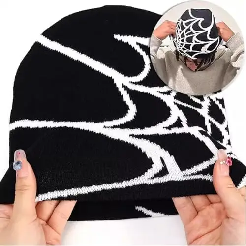 Halloween Knitting Spider Web Design Hat for Men Women Pullover Pile Cap Y2k Goth Warm Beanie Hats New Hip-hop Street Cap