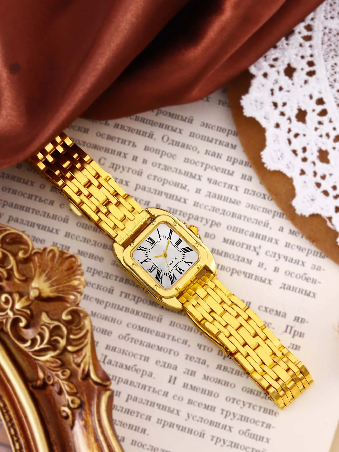 

Ladies Quartz Watch Stainless Steel Band Compact Square Dial Holiday Gift for Mom without Box（NO BOX)