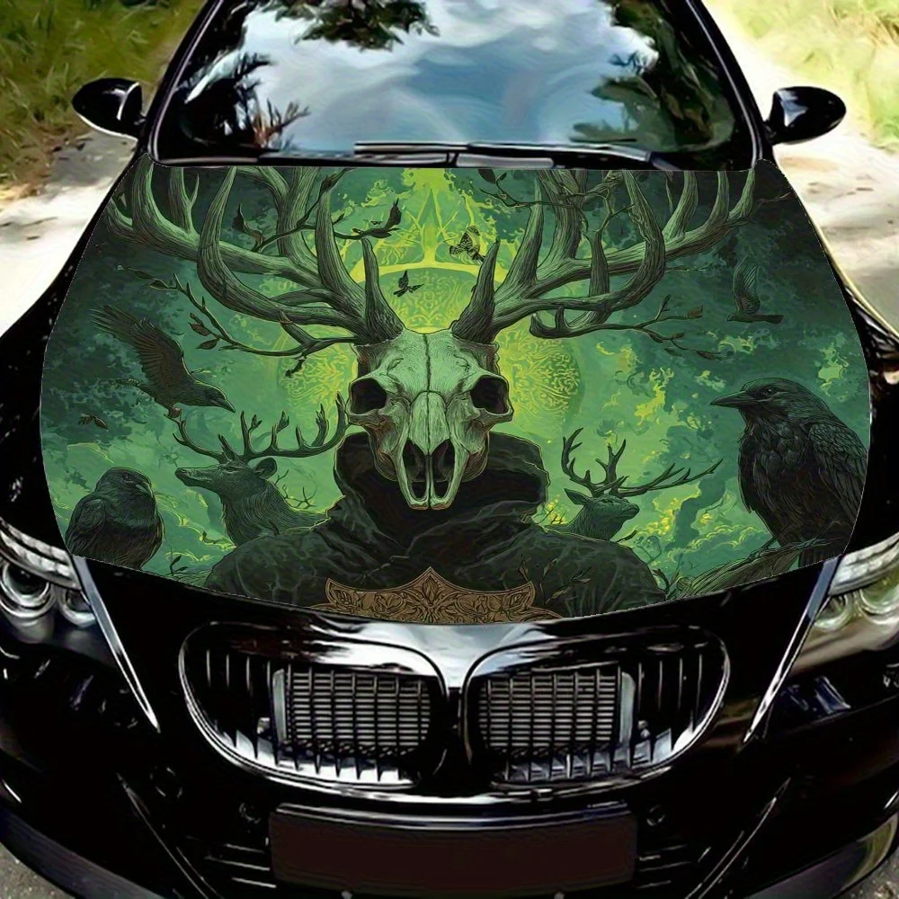 

Antler Skull&Crow Car Hood Vinyl Wrap-Waterproof Self-Adhesive Decal Sticker, Fit For Most Cars, Durable Surface Protection, Aut