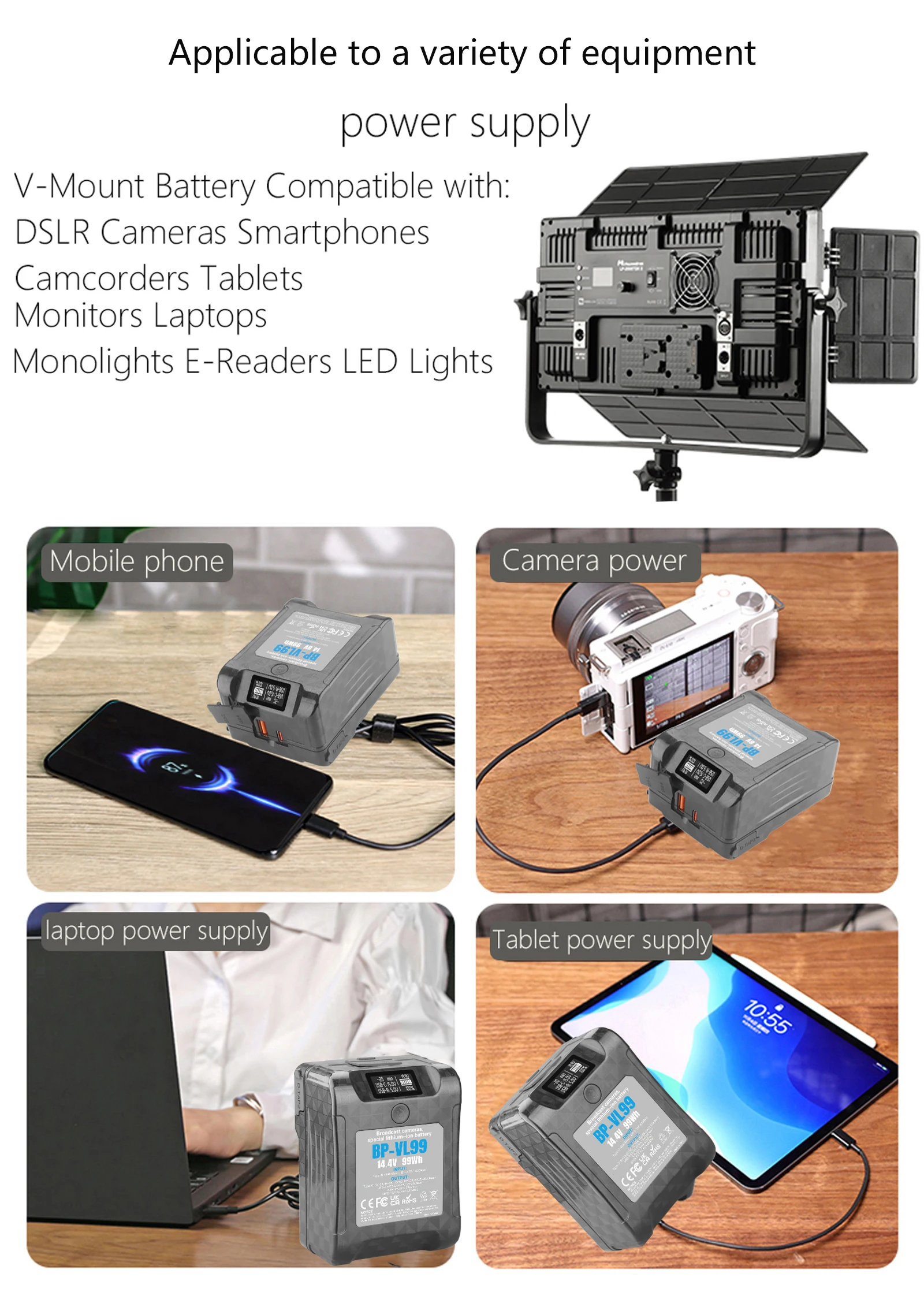 BP-VL99 V-Mount Battery High-Capacity Type-C Battery For LED Video Light Camera Smartphone Laptop