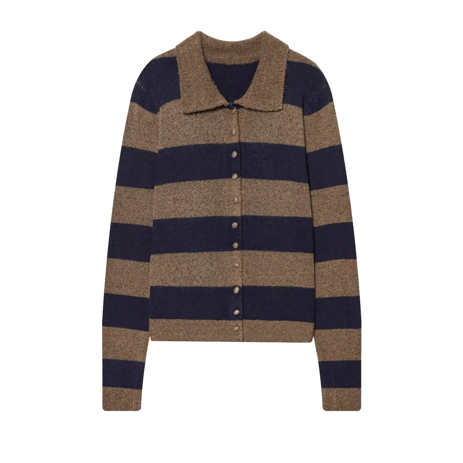 

DiYiG WOMAN 2025 Winter New Fashion Striped Knitted Cardigan Retro Long Sleeve Joker Lapel Button Sweater Outerwear Mujer