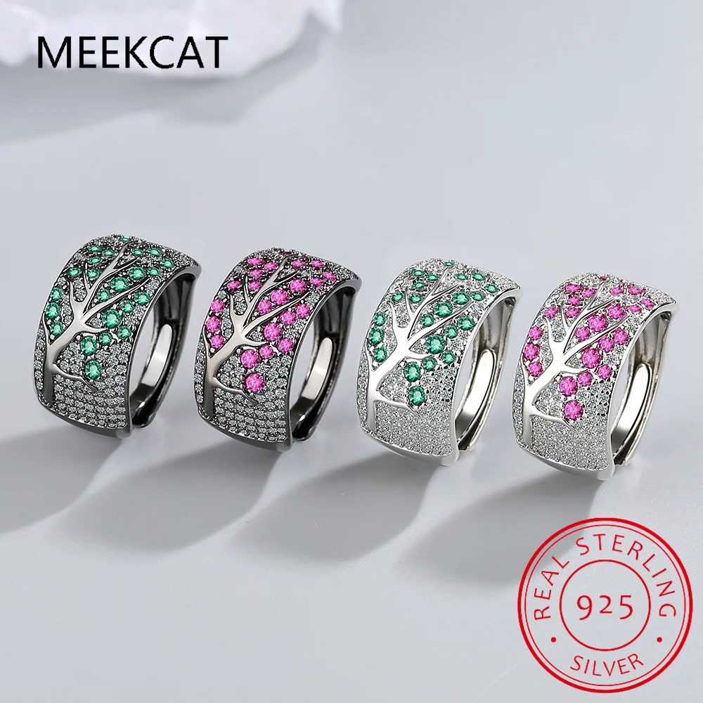 Plum Blossom Branch Green Simulated Nano Emerald Created Ruby Ring 925 Sterling Silver Gemstone Solitaire Ring for Women Gift