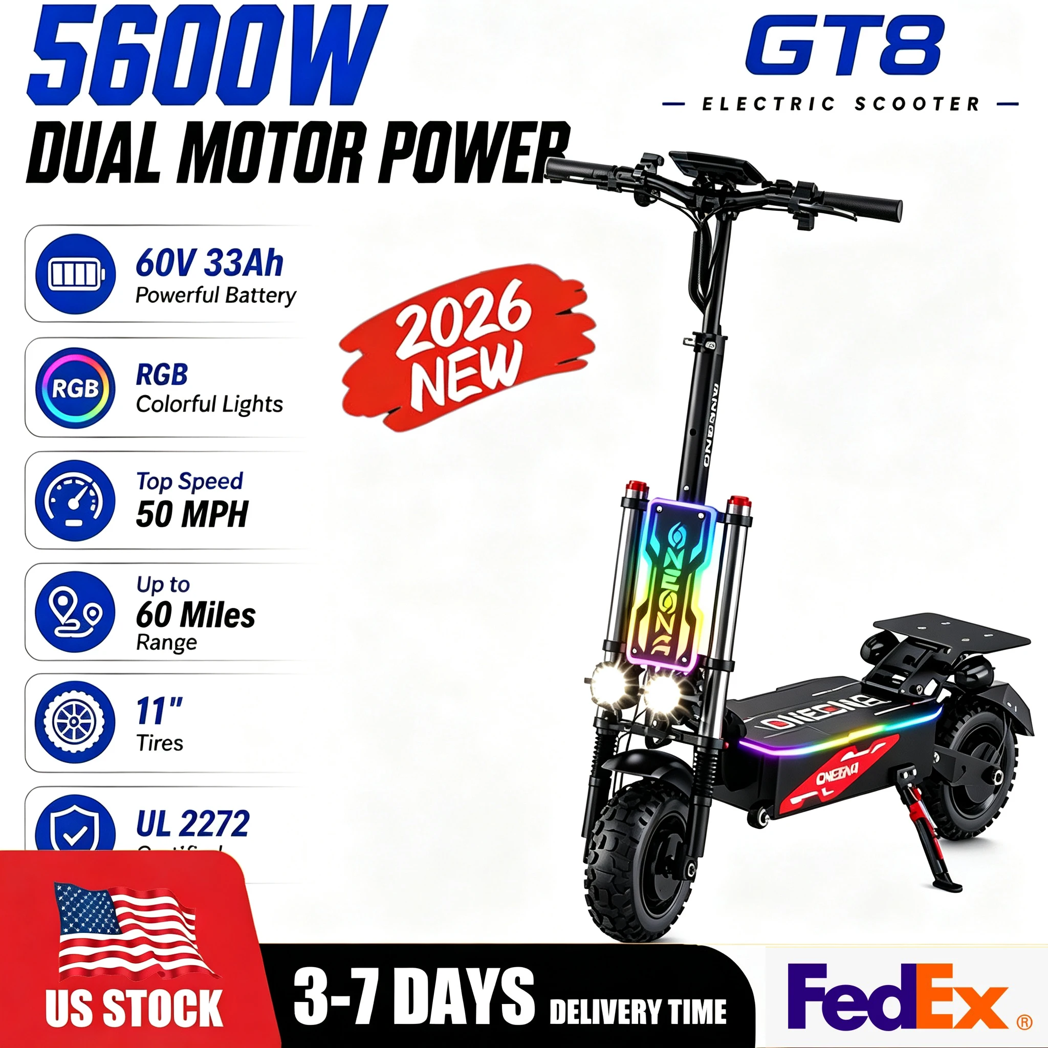 60V 5600W Dual Motor Electric Scooter - ONECNA GT8PRO, scooter elétrica para adultos,