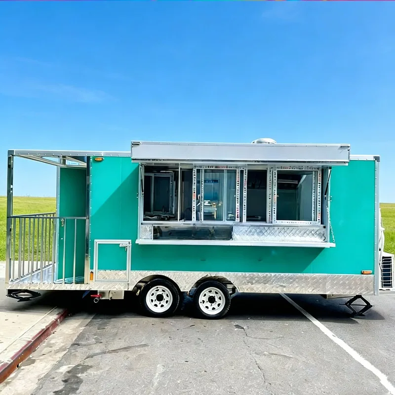 Towable Food Trailer Food Truck Mobile Kitchen with Beverage Bar Snack Counter for Outdoor Catering