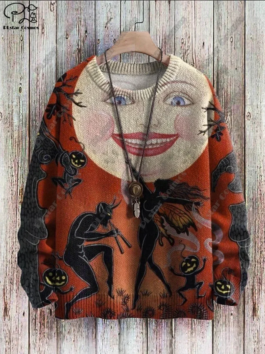 3D принт серии Хэллоуин ужас Призрак Скелет Ведьма черный Кот уродливый свитер уличный Повседневный зимний Свитшот