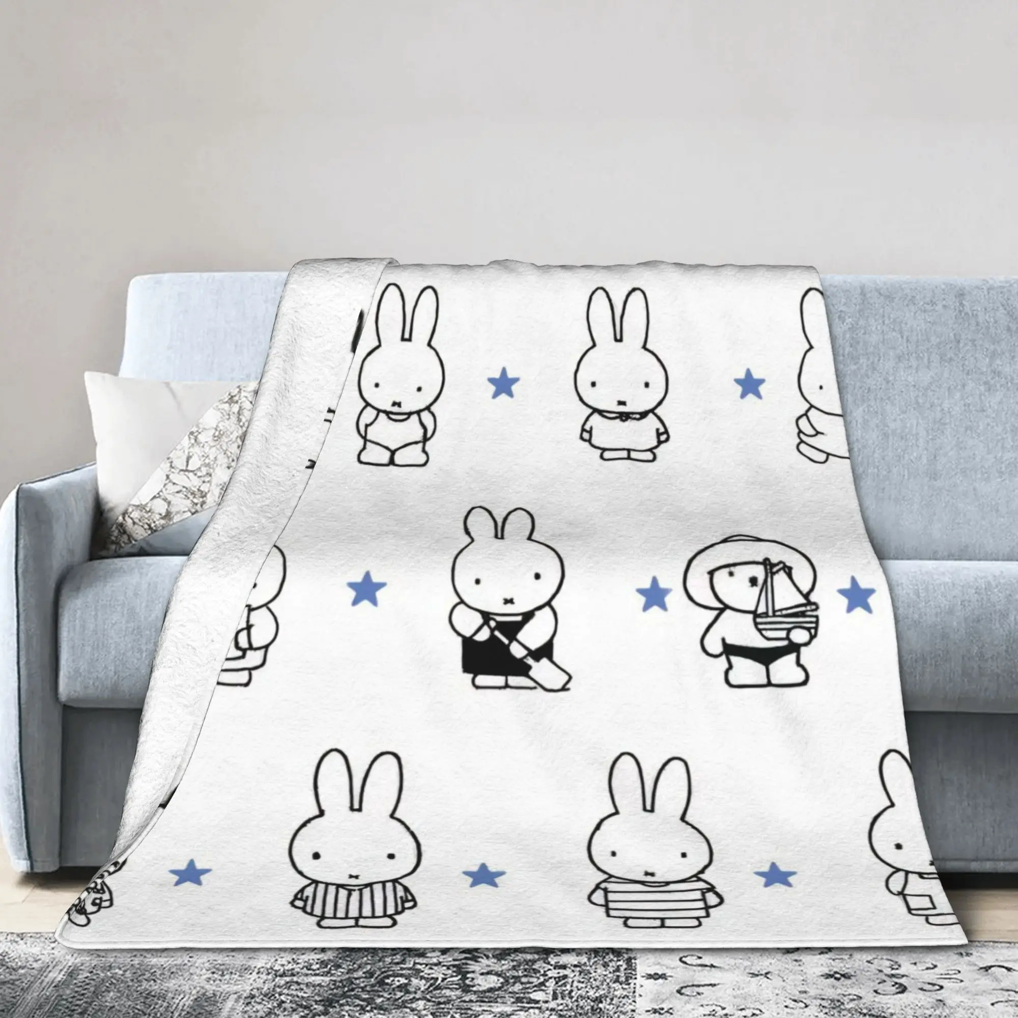 Cartoon Pattern Miffyy  Fleece Throw Blanket  Blankets for Sofa Travel Ultra-Soft Plush Thin Quilt,