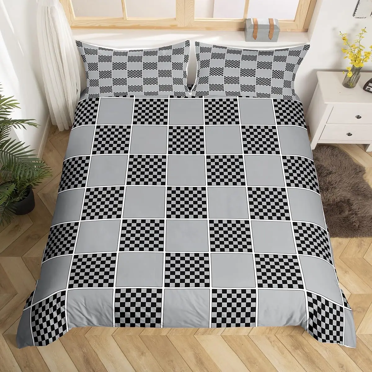Geometric Checkered Duvet Cover Buffalo Plaid Bedding Set Twin Queen Checkerboard Comforter Cover Fashion Gingham Grid Bed Set