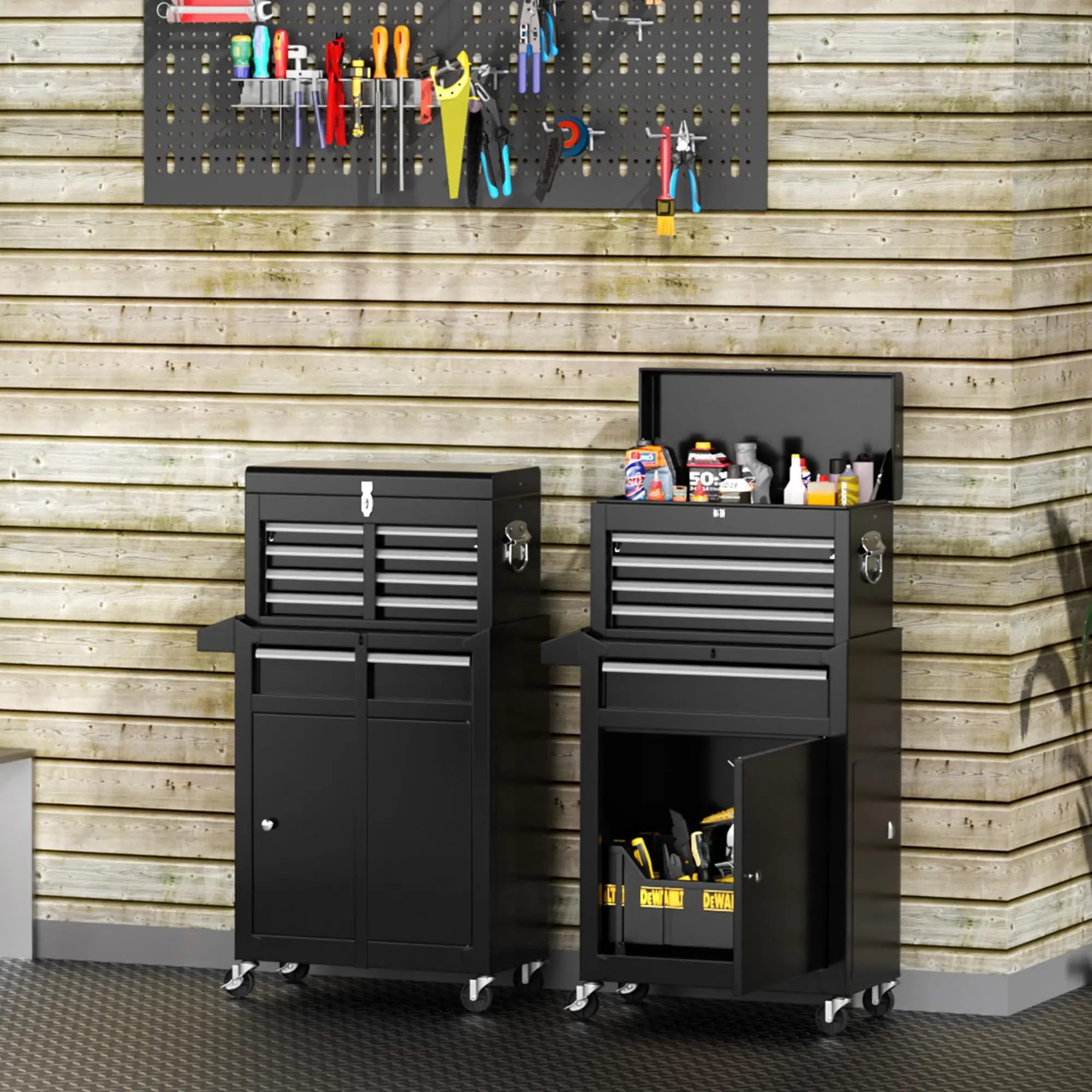 5-Drawer Rolling Tool Chest - Heavy-Duty Steel Tool Cabinet with Detachable Top Box, Locking Wheels & Security System