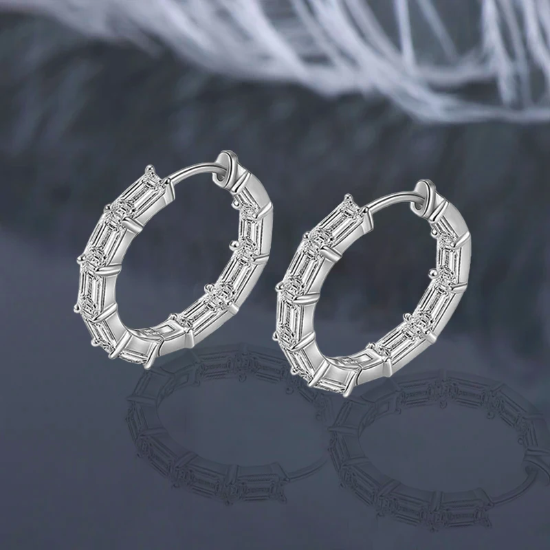 IOGOU Certified Moissanite Hoop Earrings 925 Sterling Sliver Row Inside Out Spakling Earrings Engagement Fine Jewelry for Women