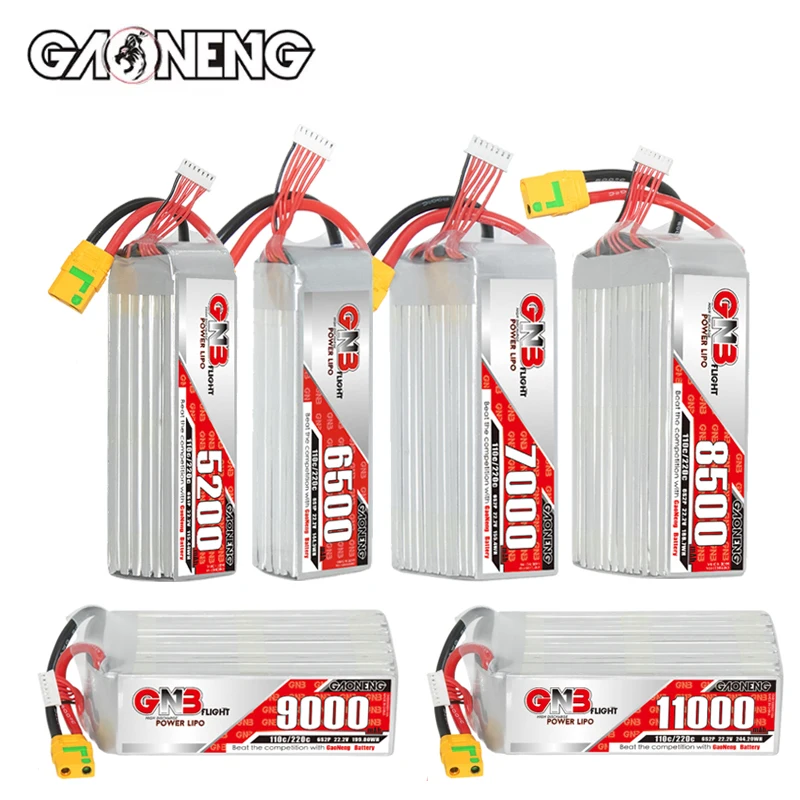 

GNB 6S Drone Lipo Battery 5200/6500/7000/8500/9000/11000mAh 110C With XT90S Plug For FPV Drone Airplane Helicopter UAV Battery