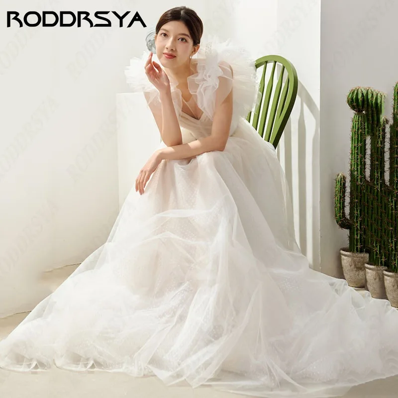 RODDRSYA Fairy V-Neck A-Line Wedding Dresses Sleeveless Tulle Sexy Backless robe de mariée Elegant Ivory Custom Made 2024