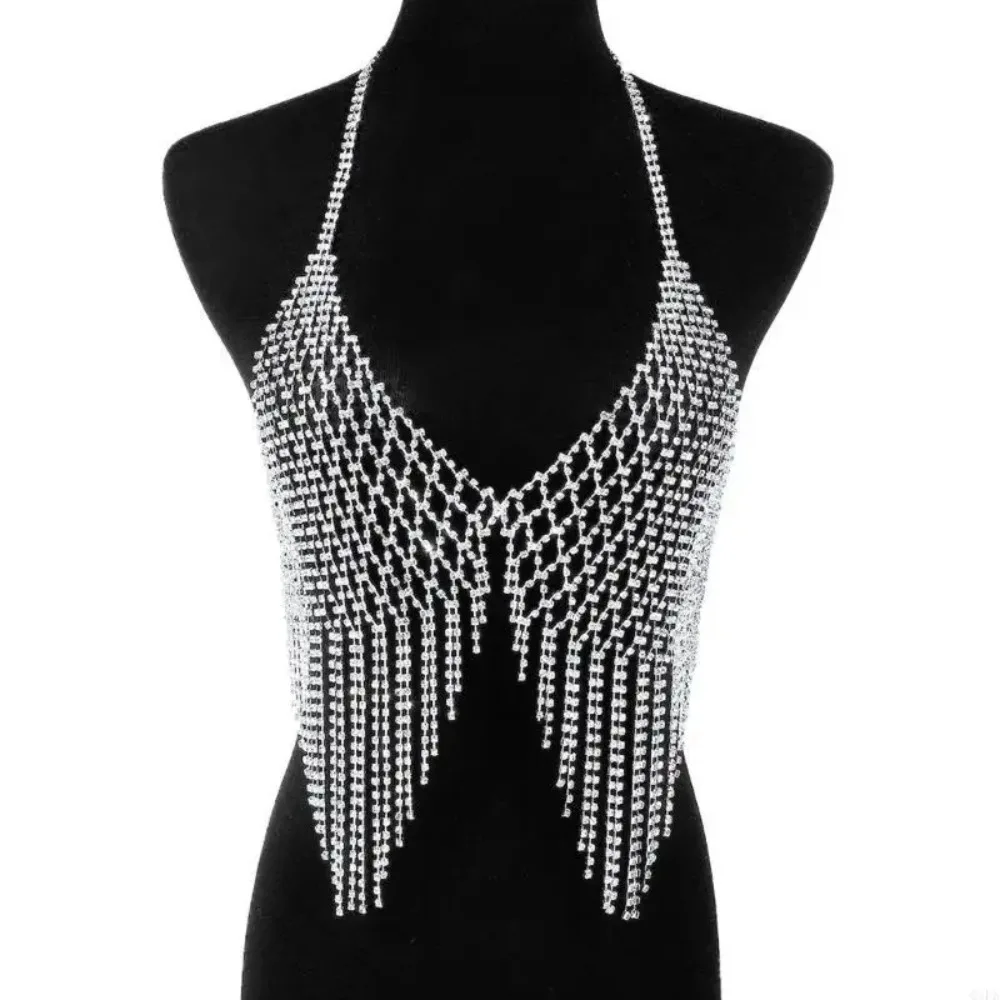 تألق حجر الراين الصدر سلسلة فاخرة شبكة موضة شرابة الصدرية سلسلة ل المحاصيل الأعلى شرابة سحر الجسم سلسلة مجوهرات #1