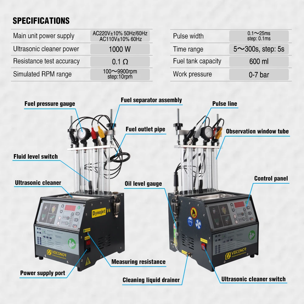 Fuel Injector Tester Cleaning Machine Injector Ultrasonic Cleaner 4-Cylinders