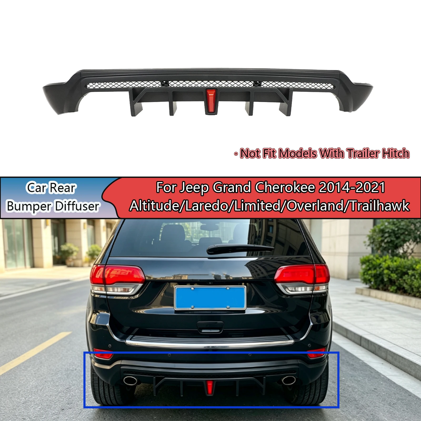 Car Rear Bumper Diffuser For Jeep Grand Cherokee Altitude/Laredo/Limited/Overland/Trailhawk 2014-2021  Body Kit Auto Accessories