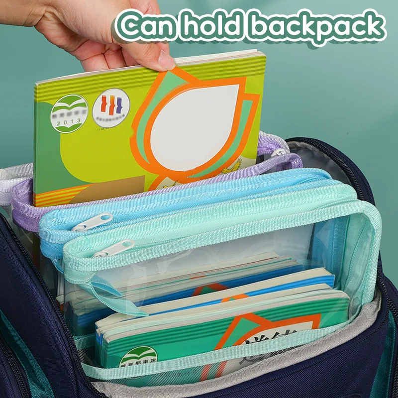 HUAJIE A4 Transparent Document Bag, Waterproof Zipper Handheld Folder, Large Capacity Multi-layer Homework Organizer for Student