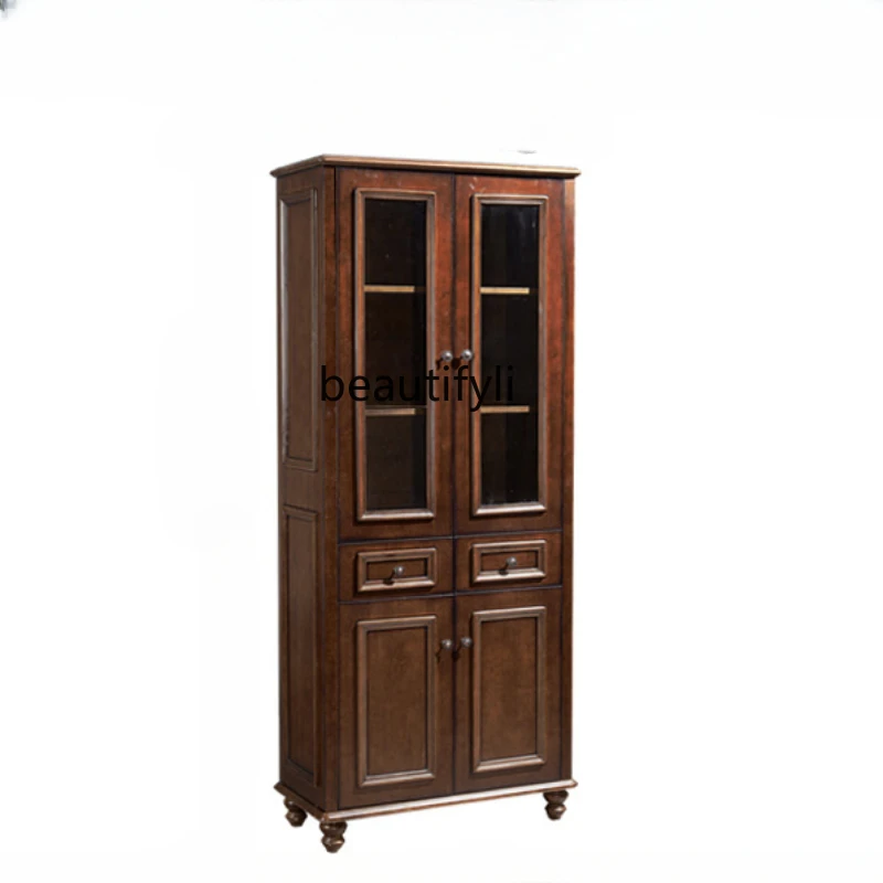 American Country Bookcase with Glass Door Bookshelf Storage Bookcase Display Cabinet Wine Cabinet