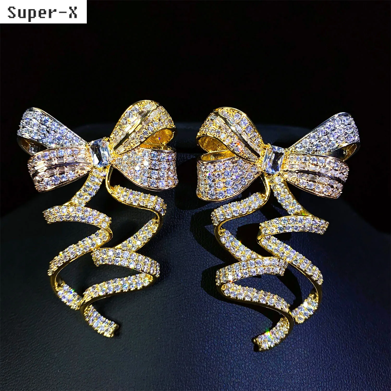 

large bowknot pendant earrings wedding party jewelry designer earrings for women shiny zircon luxury jewelry wholesale