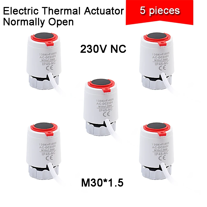 

5 Pieces 230V Normally Closed NC M30*1.5mm Electric Thermal Actuator for Underfloor Heating TRV Thermostatic Radiator -Valve