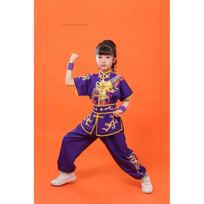 2025 ملابس الأطفال الصينية تاي تشي وشو بدلة فنون الدفاع عن النفس زي الكونغ فو الجناح تشون شاولين التنين طباعة خمر مجموعة الكونغفو