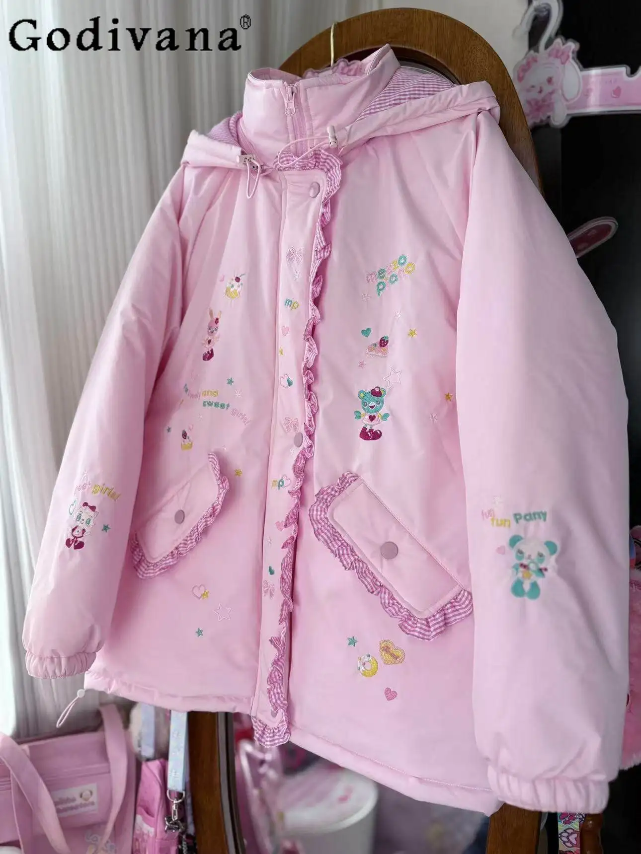 

Original Sweet Girls Y2k Down Parkas Autumn and Winter New Student Kawaii Cartoon Embroidered Loose Jacket Daughter Coat Clothes