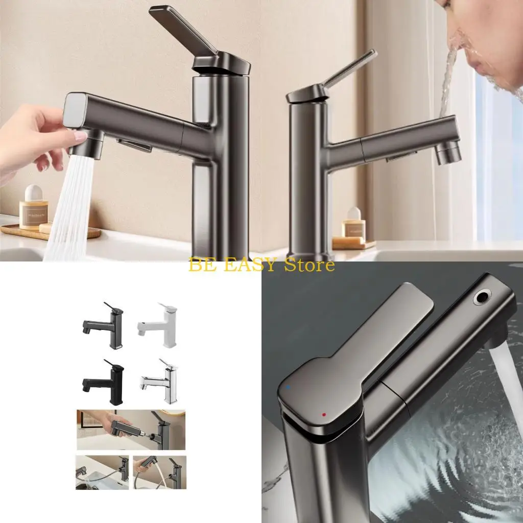 

E28F Single Handle Pulls out Bathroom Sink Faucet Brass Basin Mixer Tap Modern Vessel Sink Faucet for Home and Hotel