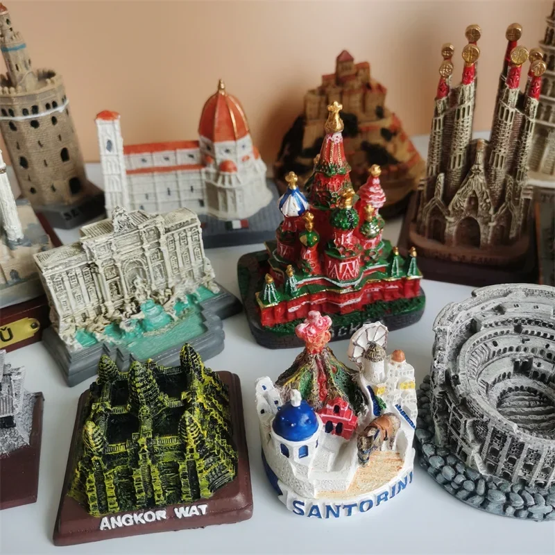 Modelo de construcción en miniatura para decoración del hogar, miniaturas, adornos de escritorio, Santorini, Grecia, Camboya, Coliseo, mont-saint-michel, Florencia, Torre di Pisa