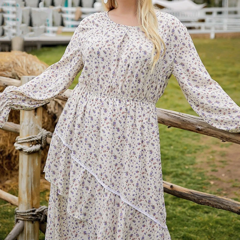 Tinaa Womens Dresses Plus Size 2025 Spring Autumn Midi Irregular Tierred Flare Sleeve Floral Printing Ladies Elegant Party Dress