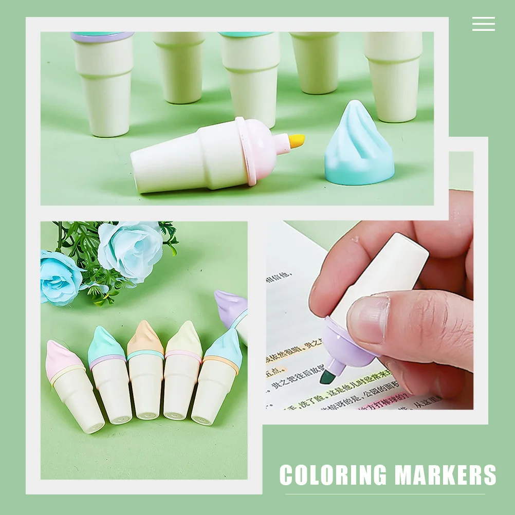 

6pcs Small Highlighters Watercolor Drawing Markers For Students School Supplies Book Reading Portable Art Pens Cute Ice