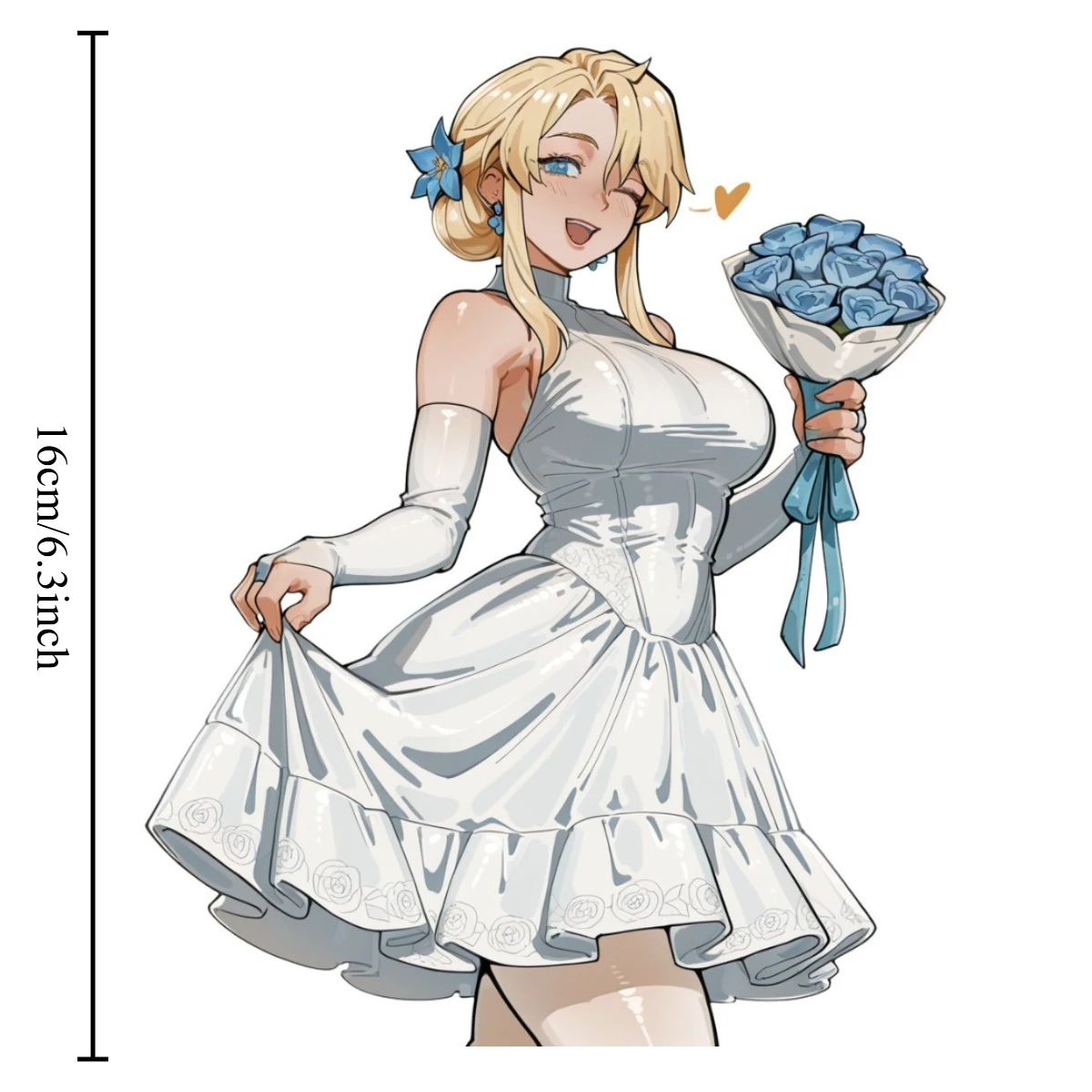 2D Flat 1Pc Purple Hair Anime Girl Bouquet Wedding Dress Vinyl Sticker, Waterproof Decal for Car Laptop Decor, Holiday Gift