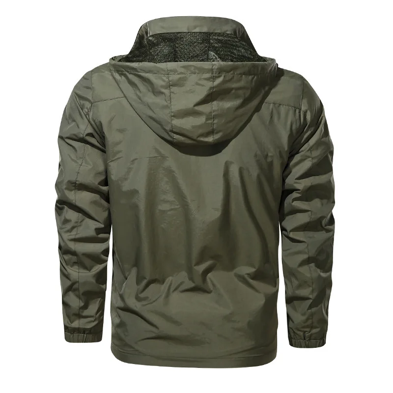 Spring Autumn Jacket Waterproof Windproof Man Large Size Slim Fit Hooded Coat Outdoor Casual Windbreaker Workwear Jacket