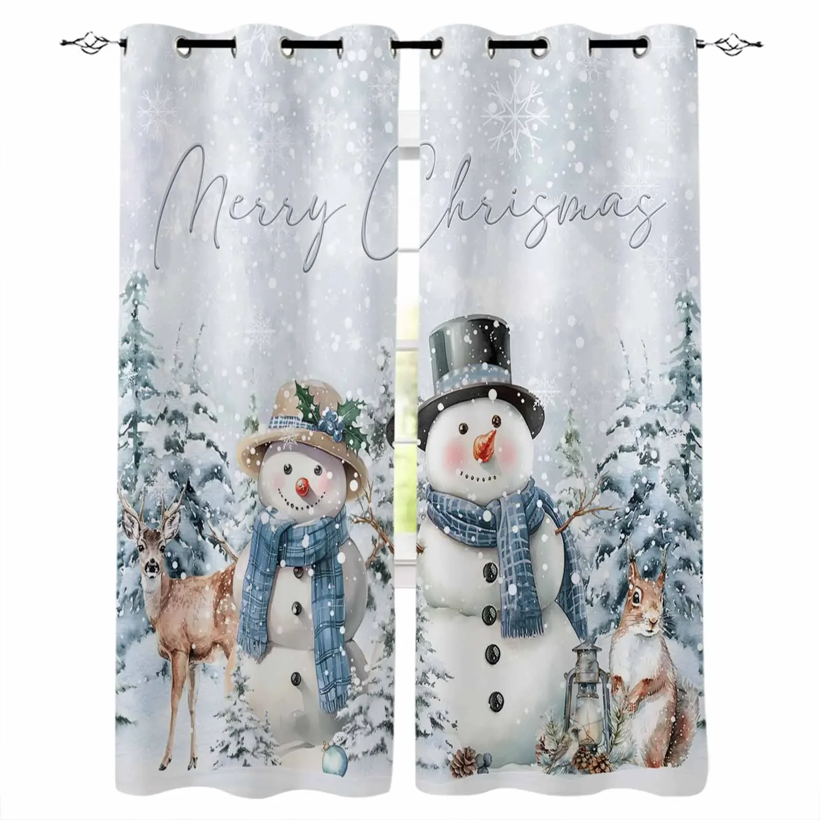 Christmas Snowman Tree Elk Squirrel Living Room Bedroom Window Treatment Blinds Drapes Modern Kitchen Curtains