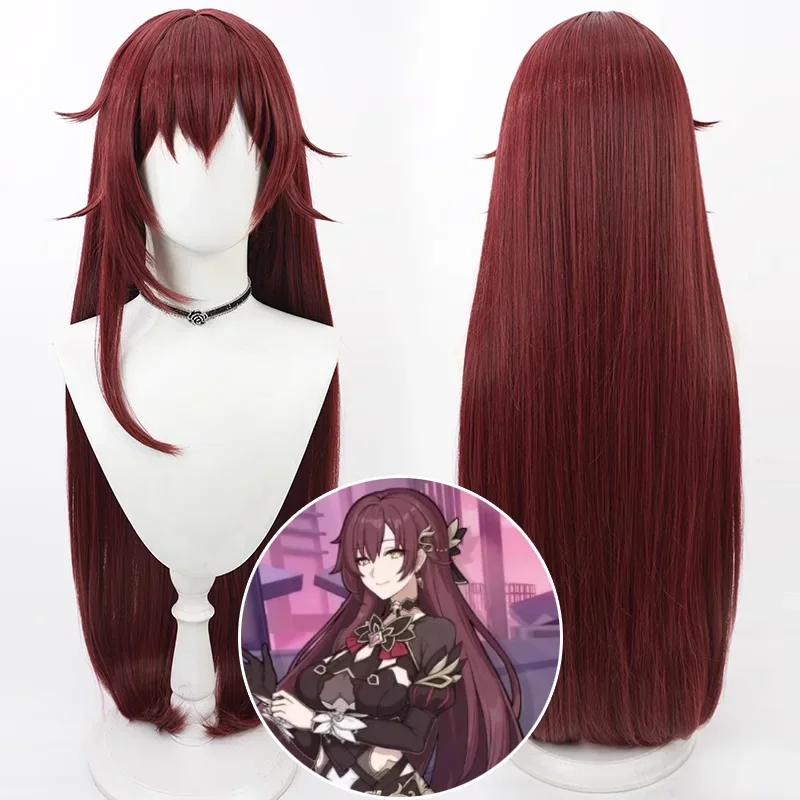 Honkai Impact 3 Eden Cosplay Wig 90cm Long Burgundy Red Heat Resistant Synthetic Hair Halloween Party Carnival Role Play